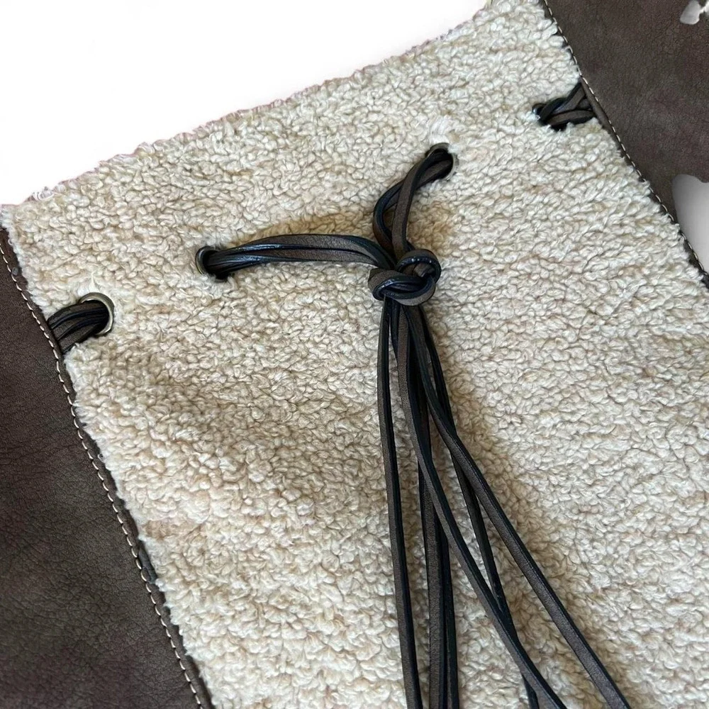 Brown Suede & Sherpa Boho Western Bucket Bag NWT